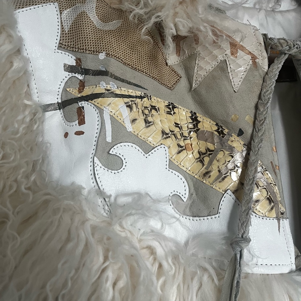 Vintage Char and Sher Designs Suede, Mixed Leather, and Mongolian Lamb Fur Vest - Picture 6 of 8